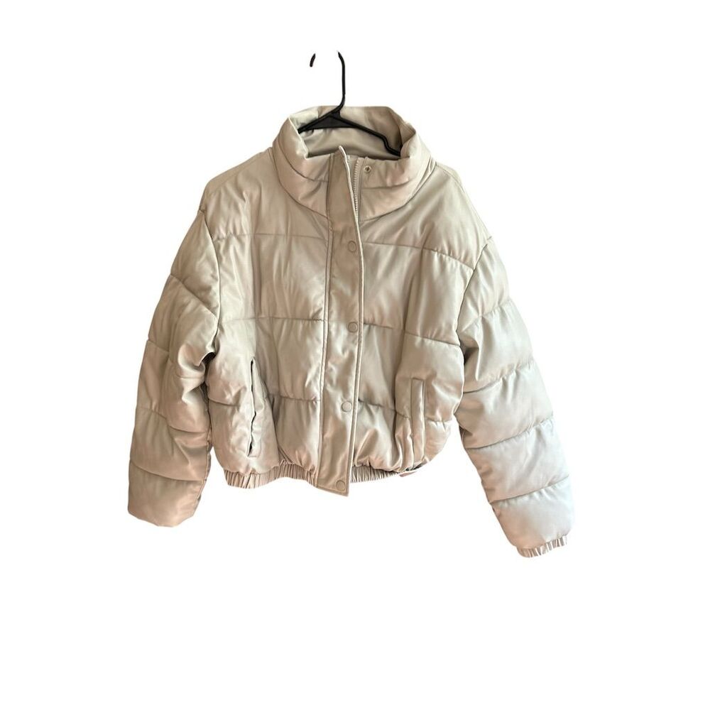 Forever 21 Women's 1X Quilted Faux Leather‎ Bomber Jacket Ivory